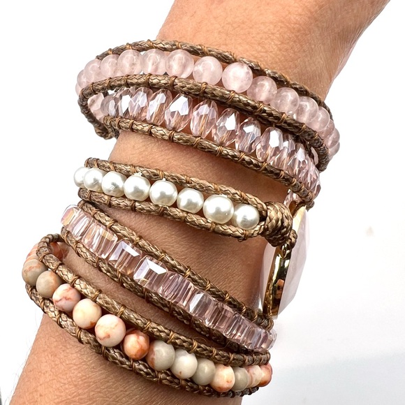SELF LOVE Rose Quartz + Rhodonite Wrap Bracelet - Picture 3 of 5